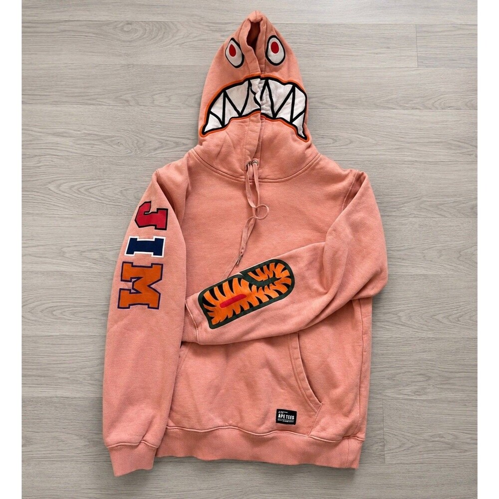 Ape Tees By Jim Design Shark Mouth Hoodie Pink Mens M Streetwear Graph Pullover